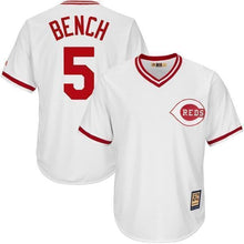 Load image into Gallery viewer, Johnny Bench Cincinnati Reds Majestic Big &amp; Tall Cooperstown Cool Base Player Jersey - White