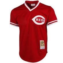 Load image into Gallery viewer, Johnny Bench Cincinnati Reds Mitchell &amp; Ness 1983 Copperstown Collection Mesh Batting Practice Jersey - Red