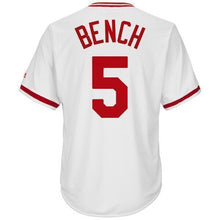 Load image into Gallery viewer, Johnny Bench Cincinnati Reds Majestic Big &amp; Tall Cooperstown Cool Base Player Jersey - White
