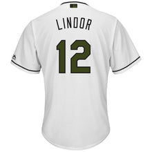 Load image into Gallery viewer, Francisco Lindor Cleveland Indians Majestic 2018 Memorial Day Cool Base Player Jersey - White