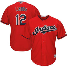 Load image into Gallery viewer, Francisco Lindor Cleveland Indians Majestic Alternate 2019 Cool Base Player Jersey – Scarlet/White
