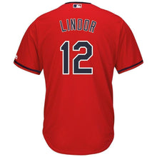 Load image into Gallery viewer, Francisco Lindor Cleveland Indians Majestic Alternate 2019 Cool Base Player Jersey – Scarlet/Navy