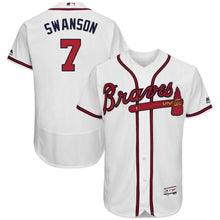Load image into Gallery viewer, Dansby Swanson Atlanta Braves Majestic Home Flex Base Collection Player Jersey - White/Scarlet