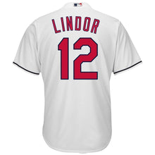 Load image into Gallery viewer, Francisco Lindor Cleveland Indians Majestic Alternate 2019 Cool Base Player Jersey – Scarlet/White