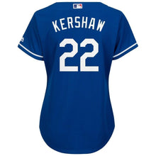 Load image into Gallery viewer, Clayton Kershaw Los Angeles Dodgers Majestic Women's Cool Base Player Jersey - White/Royal