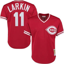 Load image into Gallery viewer, Barry Larkin Cincinnati Reds Mitchell &amp; Ness Throwback Cooperstown Mesh Batting Practice Jersey - Red