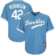 Load image into Gallery viewer, Jackie Robinson Brooklyn Dodgers Majestic Big &amp; Tall Cooperstown Collection Cool Base Replica Player Jersey - Light Blue