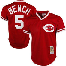 Load image into Gallery viewer, Johnny Bench Cincinnati Reds Mitchell &amp; Ness 1983 Copperstown Collection Mesh Batting Practice Jersey - Red